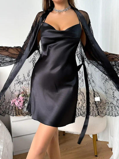 Luxurious Black Silk Nightwear Set