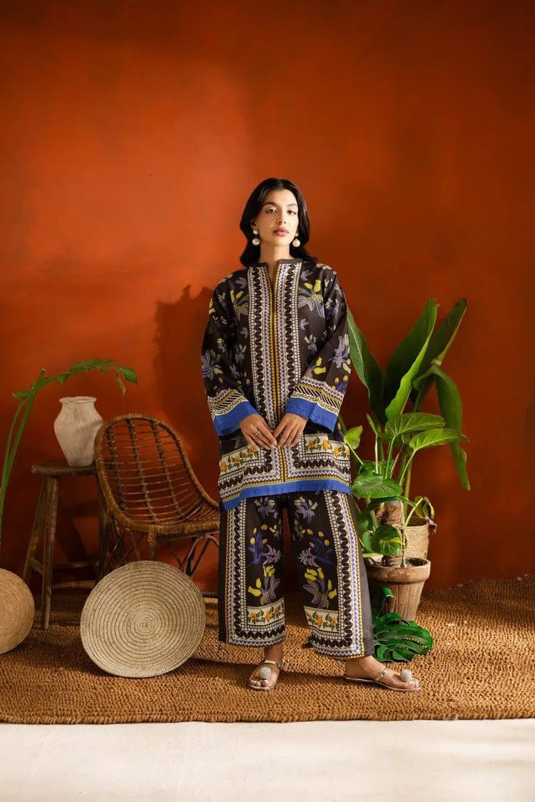 2 Pcs Women's Stitched Swiss Lawn Printed Shirt And Trouser