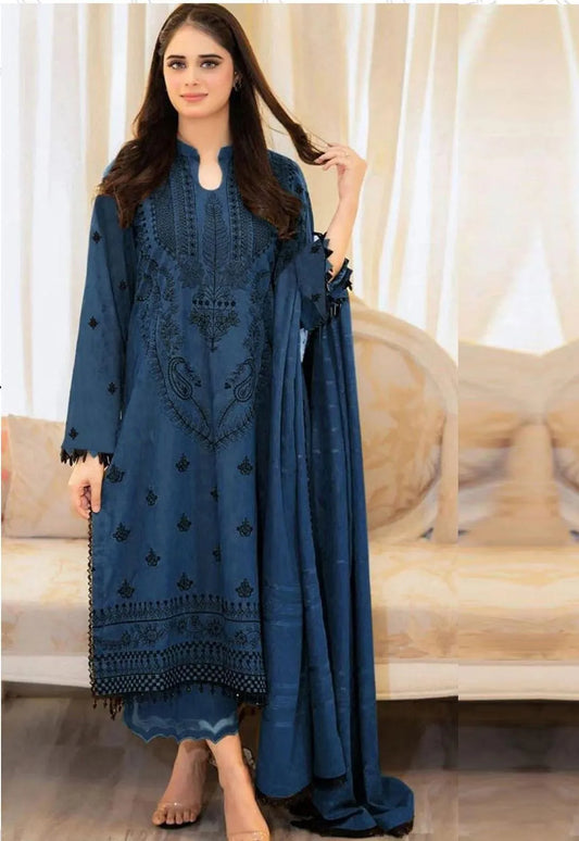 3 Pcs Women's Unstitched Embroidered Suit
