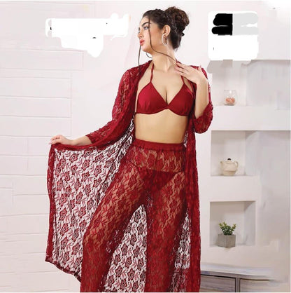 Charming Night Suit for Women - 2 Pcs Lace-Work Nightgown