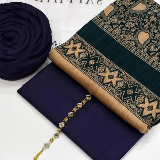 3 Pcs Women's Unstitched Plain Suit