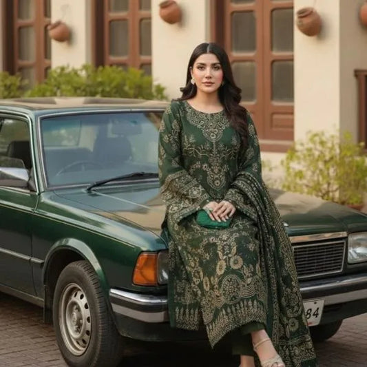 3 Pcs Women's Unstitched Embroidered Suit