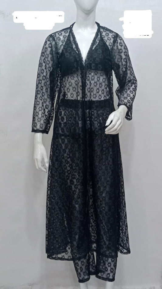 Charming Night Suit for Women - 2 Pcs Lace-Work Nightgown